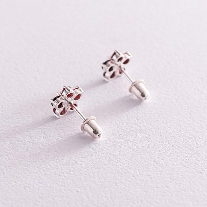 Срібні сережки - пусети "Квіточки" (фіаніти) 121480 №3