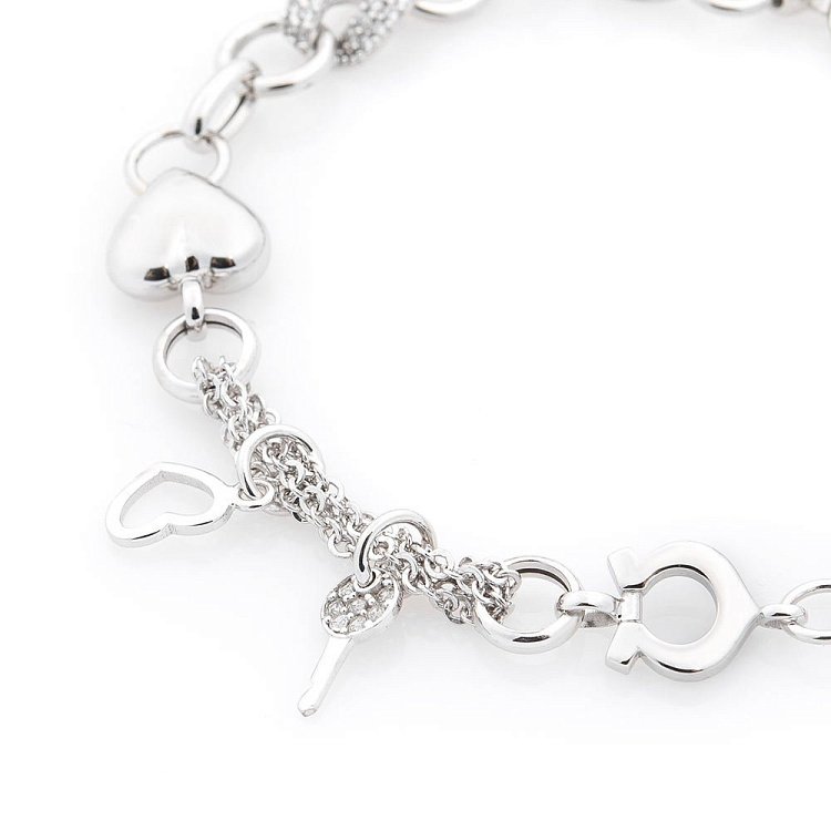 Золотий браслет "Сердечко і ключик" (фіаніти) б03431 від ювелірного магазину Онікс - 1