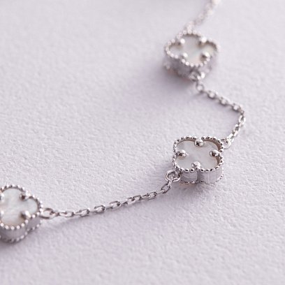 Браслет "Клевер" с перламутром mini (белое золото) б05248 №3