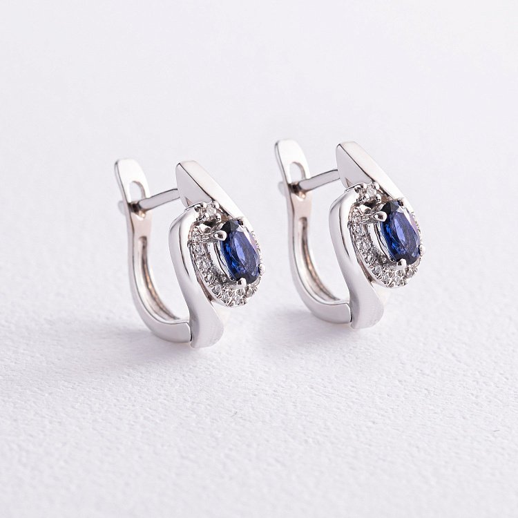 Золоті сережки з діамантами і сапфірами сб0016 від ювелірного магазину Онікс