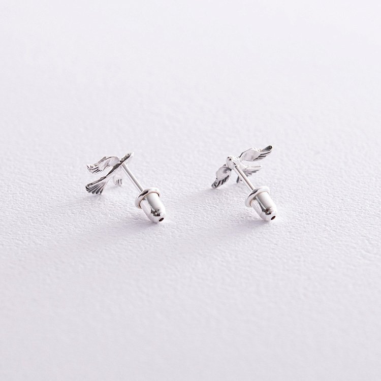 Серебряные серьги - пусеты "Птички" 122713 от ювелирного магазина Оникс - 4