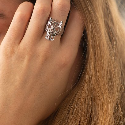 Кольцо "Пантера" в белом золоте (фианиты) к07629 №5