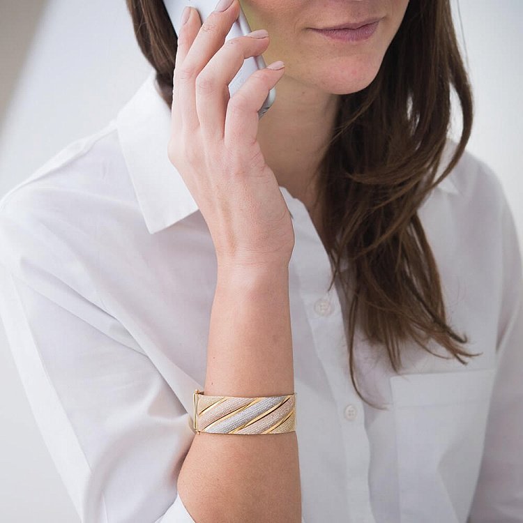 Браслет из желтого и белого золота с фианитами б01126 от ювелирного магазина Оникс - 5