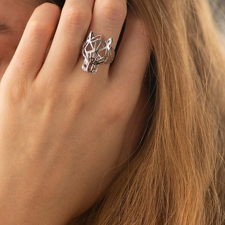 Кольцо "Пантера" в белом золоте (фианиты) к07629 от ювелирного магазина Оникс - 4