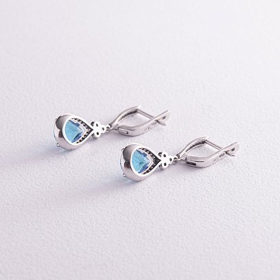 Серебряные серьги "Капельки" с кварцом и фианитами 2112/1p-QSWB №3