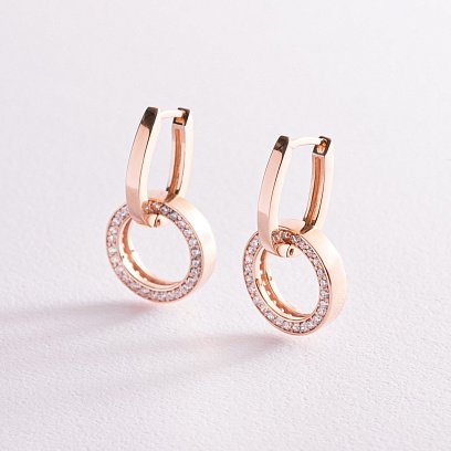 Сережки з кільцями в червоному золоті (фіаніти) с06460 №7