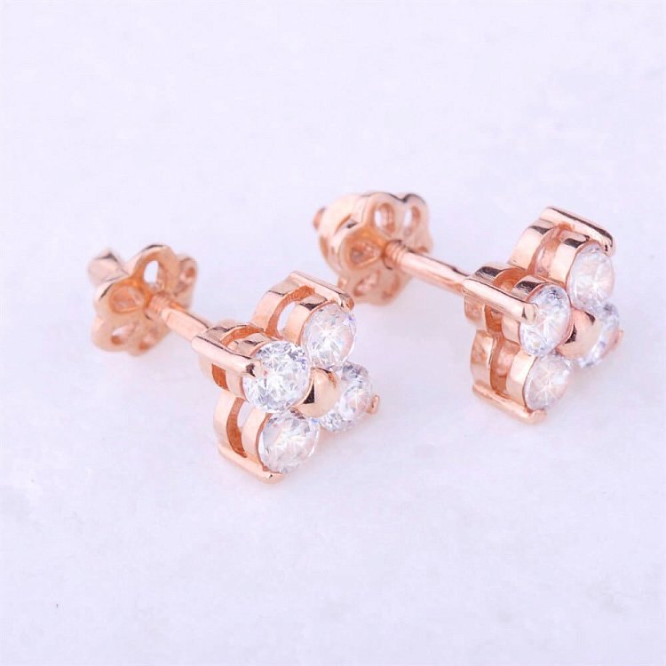 Золотые серьги-пусеты с фианитами "Цветочек" (8мм) с01231 от ювелирного магазина Оникс - 1