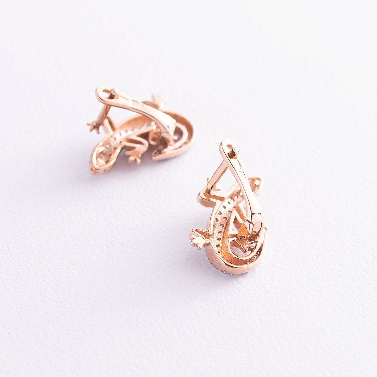 Золоті сережки "Ящірки" (фіаніти) с04480 від ювелірного магазину Онікс - 2