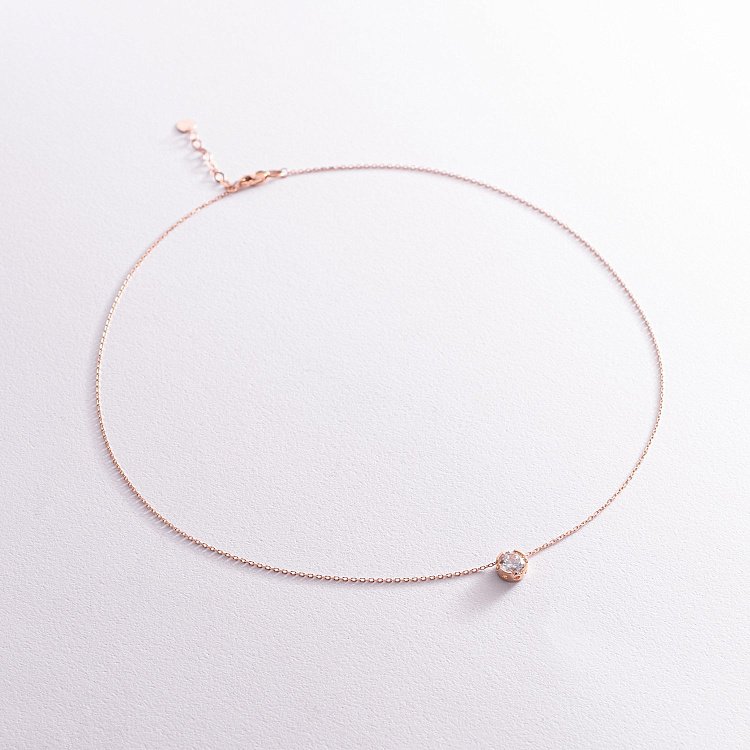 Золотое колье с одним фианитом кол01190 от ювелирного магазина Оникс