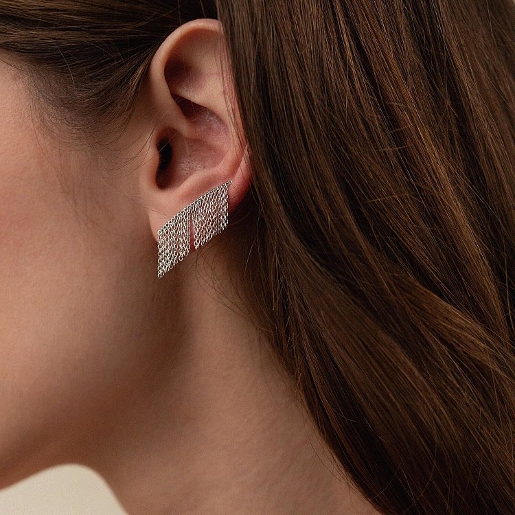 Серьги - клаймберы "Камилла" с цепочками (белое золото) с08183 от ювелирного магазина Оникс - 1