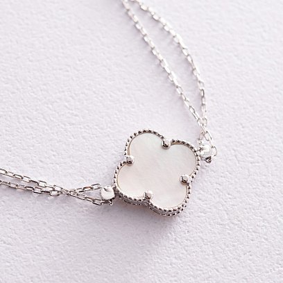 Срібний браслет "Конюшина" з перламутром 141629 №3