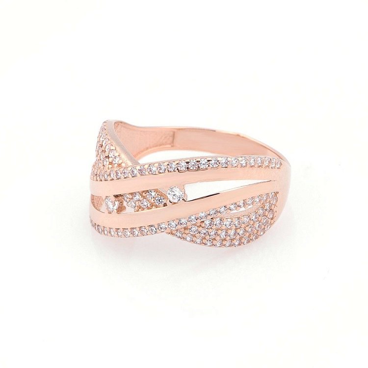 Золота каблучка з фіанітами к05326 від ювелірного магазину Онікс - 1