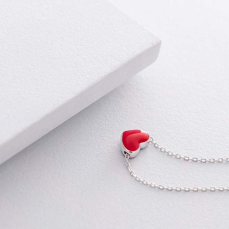 Срібне кольє "Сердечко" (емаль) 18767 від ювелірного магазину Онікс