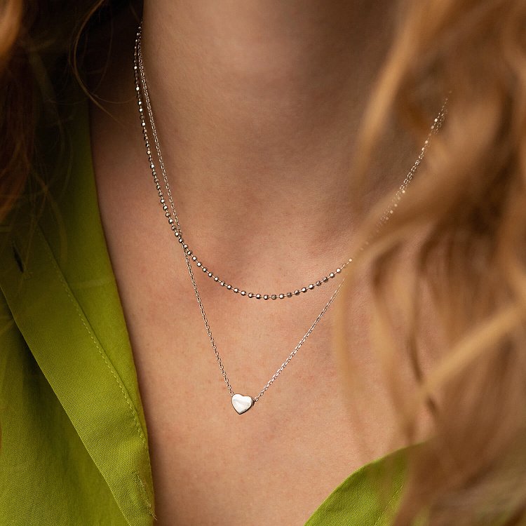 Двойное серебряное колье "Сердечко и шарики" 908-01065 от ювелирного магазина Оникс - 1