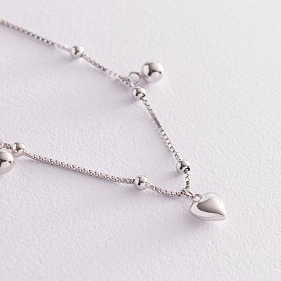 Срібний браслет "Сердечка і кульки" на ногу 141544 №3
