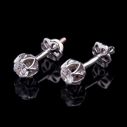 Золотые серьги-гвоздики с фианитами с03703 №2