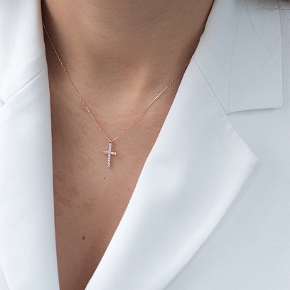 Золоте кольє з хрестиком (фіаніт) кол00851 №5