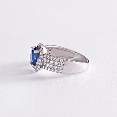 Серебряное кольцо с сапфиром и фианитами 1336/1р-HSPH №5