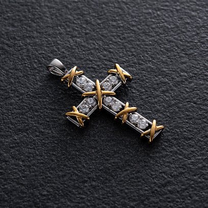 Серебряный крестик с фианитами (позолота) 897 №6