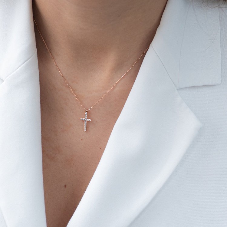 Золоте кольє з хрестиком (фіаніт) кол00851 від ювелірного магазину Онікс - 4