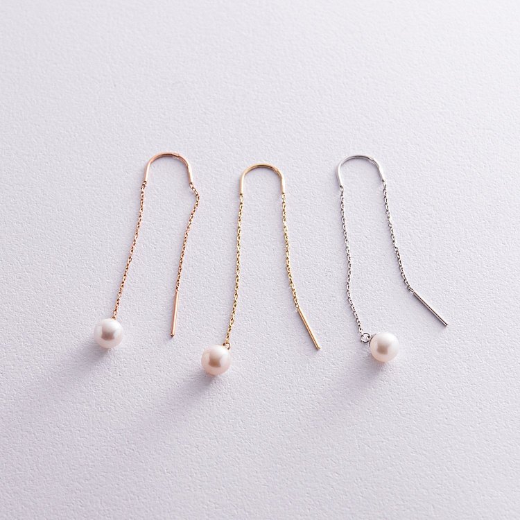 Сережки - протяжки з перлами (біле золото) с08267 від ювелірного магазину Онікс - 2