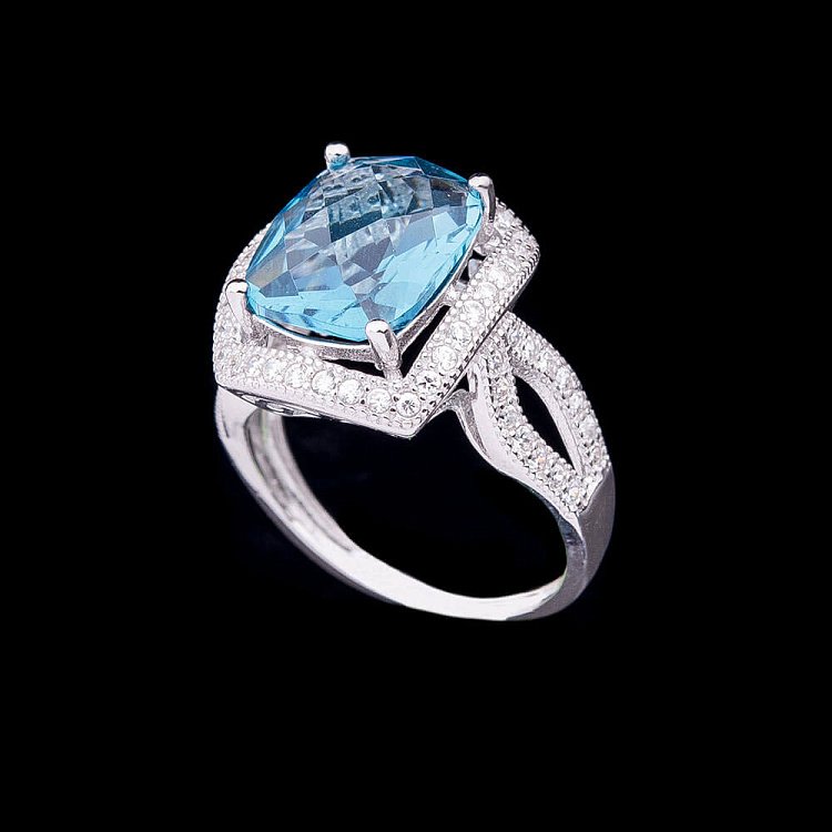 Кольцо с синего фианитами к20 от ювелирного магазина Оникс - 1