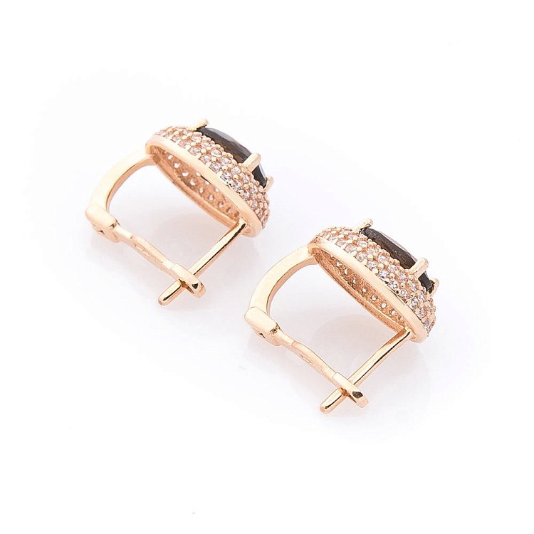 Золотые серьги (дымчатый кварц, фианиты) с04197 от ювелирного магазина Оникс - 1