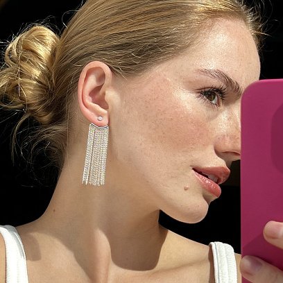 Серебряные серьги - джекеты "Иветта" с цепочками 902-01373 №2