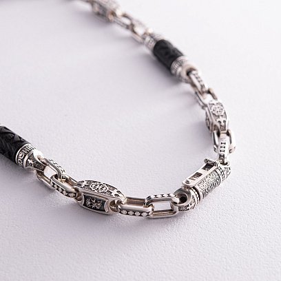 Мужская серебряная цепочка "Спаси и сохрани" с эбеновым деревом 810 №7