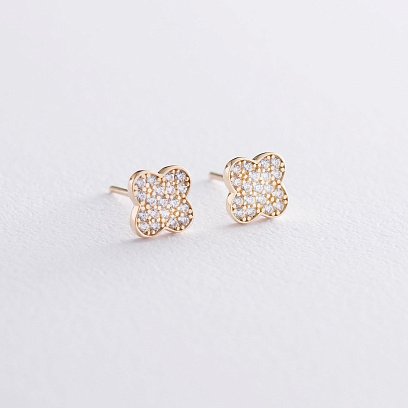 Сережки-пусети "Конюшина" в жовтому золоті с05619