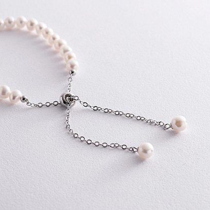 Срібний браслет "Герб України - Тризуб" з перлами 1051 №5