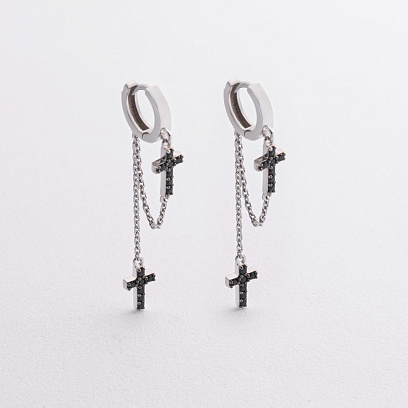 Срібні сережки "Хрестики на ланцюжку" (фіаніти) 1455