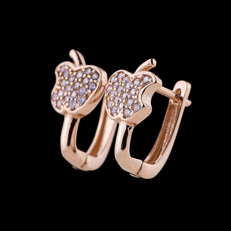 Золоті сережки "Яблука" з фіанітами с04585 від ювелірного магазину Онікс - 1