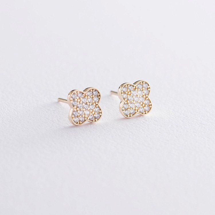 Сережки-пусети "Конюшина" в жовтому золоті с05619 від ювелірного магазину Онікс