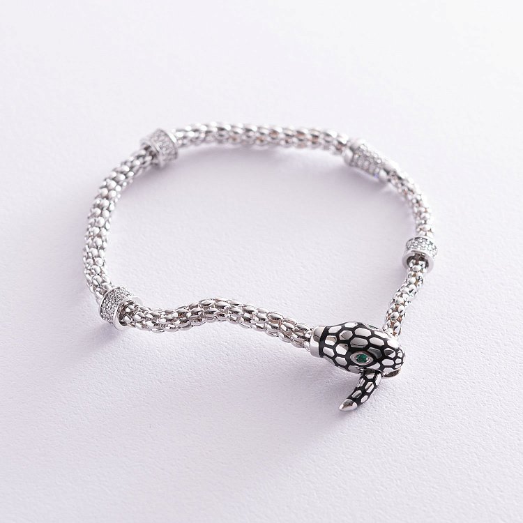 Браслет "Змея" в белом золоте (фианит, эмаль) б04512 от ювелирного магазина Оникс - 2