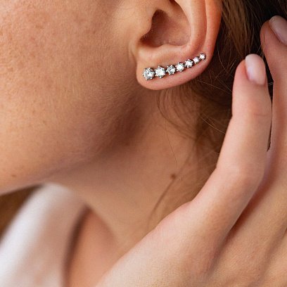 Серебряная моносерьга с фианитами (на правое ушко) 4904п №5