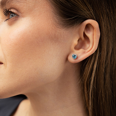 Сережки - пусети "Сердечки" у білому золоті (діаманти, топази) сб0702ca №2