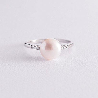 Серебряное кольцо с жемчугом и фианитами 1805/1р-PWT