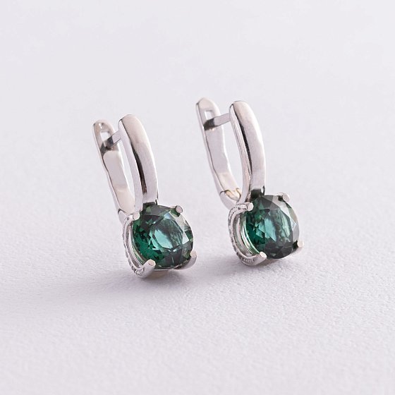 Серебряные серьги (фианиты, кварц) 2936/9р-QGR