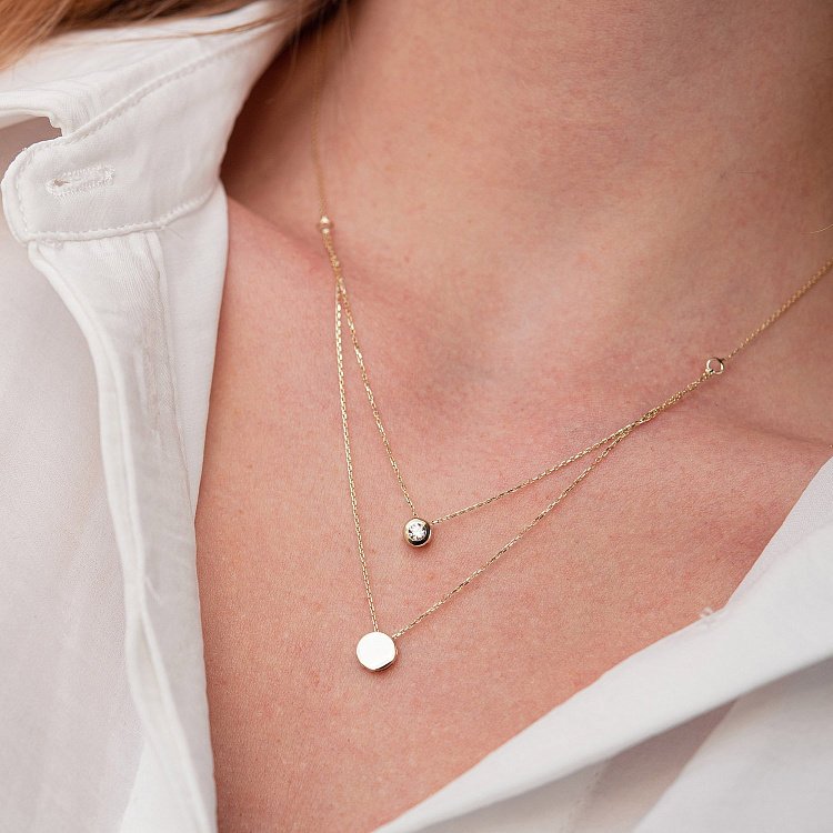 Колье "Маленький круг" с одним фианитом (желтое золото) кол01563 от ювелирного магазина Оникс - 4