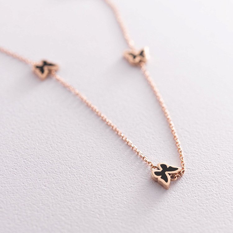 Кольє "Метелики" в червоному золоті (емаль) кол01652 від ювелірного магазину Онікс - 2