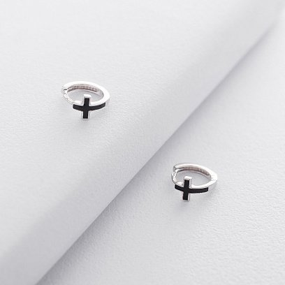 Срібні сережки "Хрестики" з емаллю 122260 №3