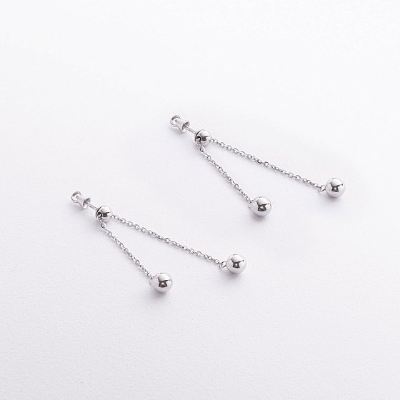 Сережки - пусети з кульками на ланцюжку (біле золото) 580142в №2