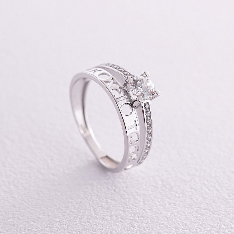 Золота каблучка "Я кохаю тебе" з фіанітами к07155 від ювелірного магазину Онікс - 2