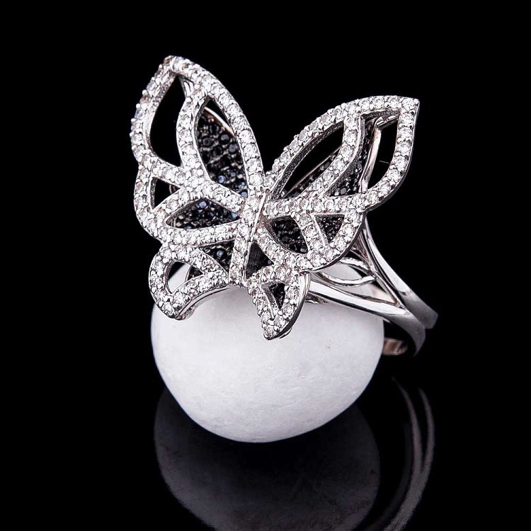 Золота каблучка "Метелик" з фіанітами к03893 від ювелірного магазину Онікс - 2