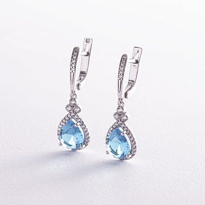 Срібні сережки "Крапельки" з кварцом і фіанітами 2112/1p-QSWB