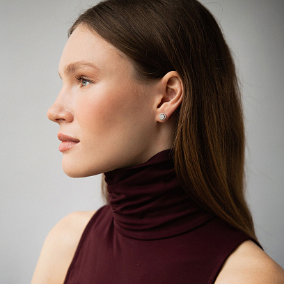 Золотые серьги - пусеты с бриллиантами сб0616cha №2