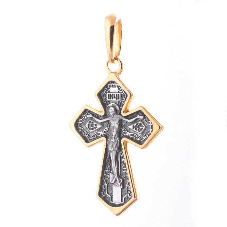 Серебряный православный крест с позолотой "Распятие" 132424 от ювелирного магазина Оникс - 2