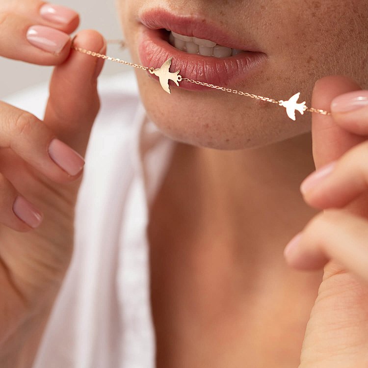 Кольє "Ластівки" у червоному золоті кол02275 від ювелірного магазину Онікс - 4