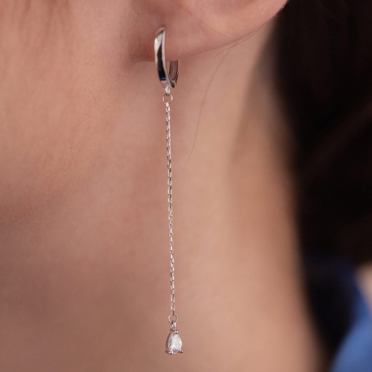 Сережки - кільця "Крапельки" з фіанітами (біле золото) с08350 від ювелірного магазину Онікс - 5